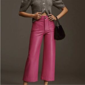 The Colette Cropped Wide-Leg Faux Leather Pants by Maeve Anthropologie Rose Pink